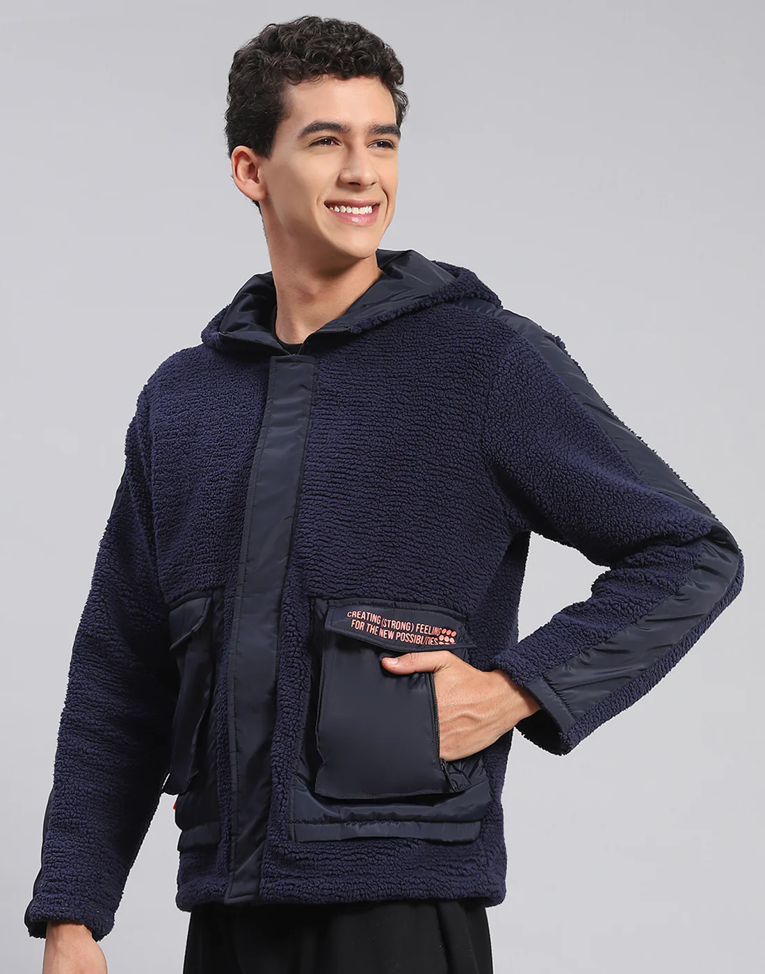 Rock.it Men Navy Blue Solid Hooded Full Sleeve Jacket - Image 4
