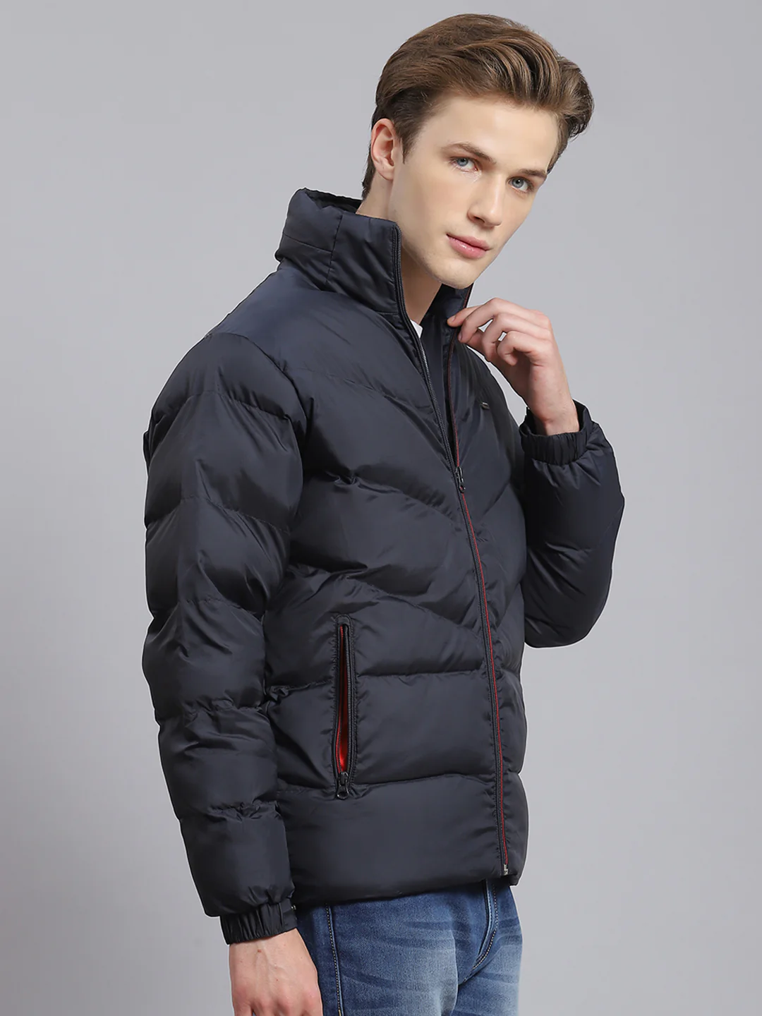 Men Navy Blue Solid Hooded Full Sleeve Jacket - Image 4