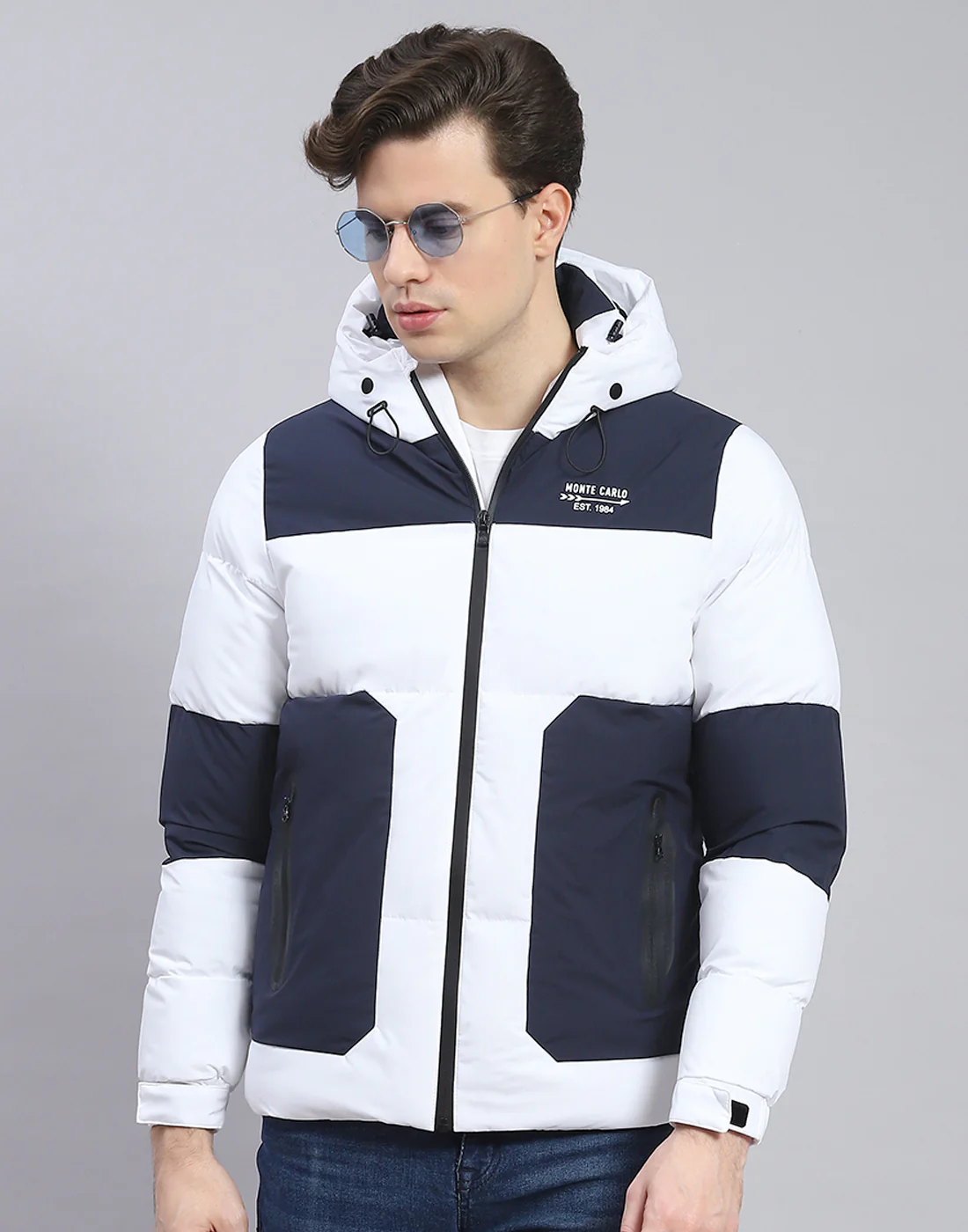 Men Navy Blue Solid Hooded Full Sleeve Jacket - Image 2