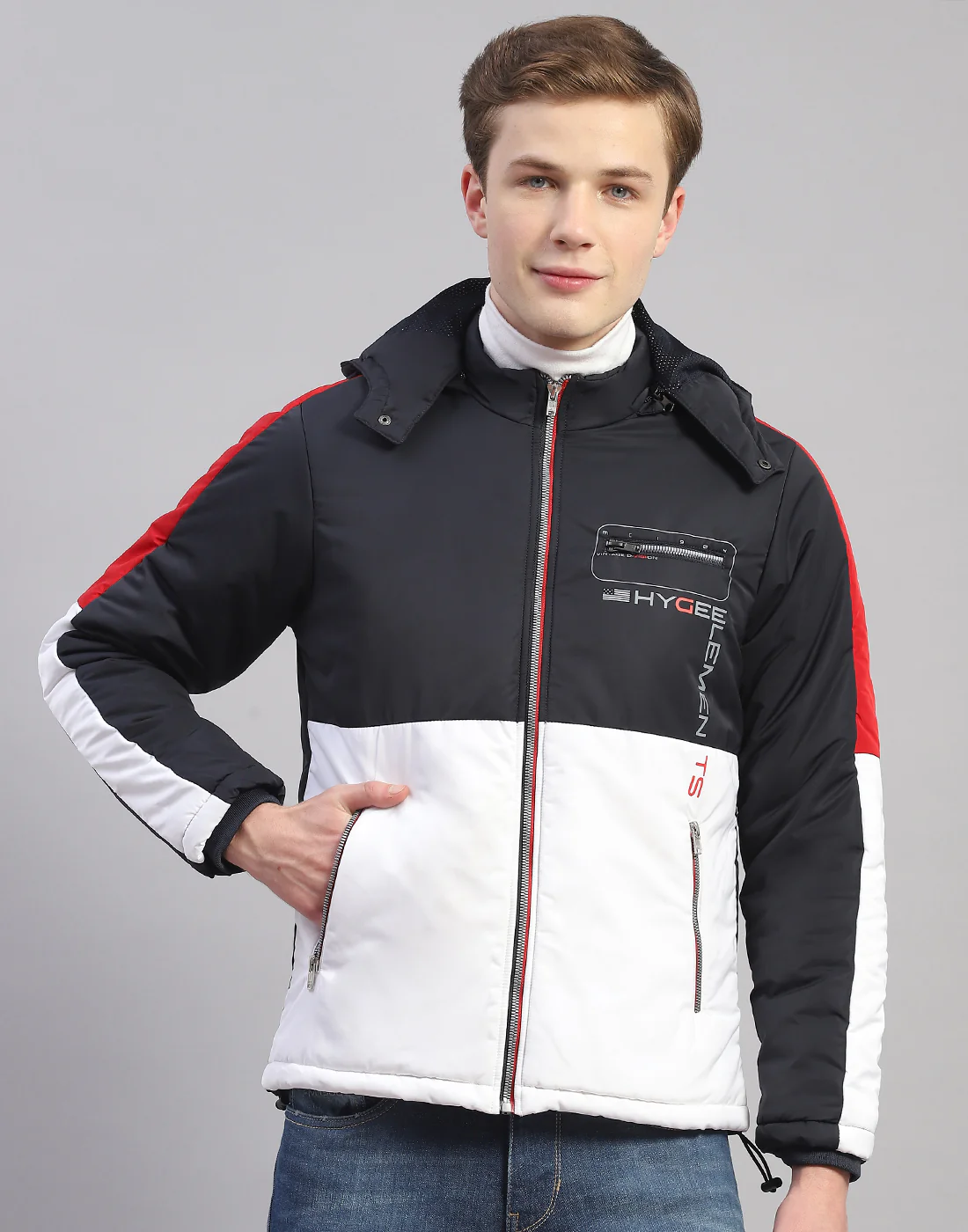 Men Navy Blue Solid Hooded Full Sleeve Jacket - Image 2