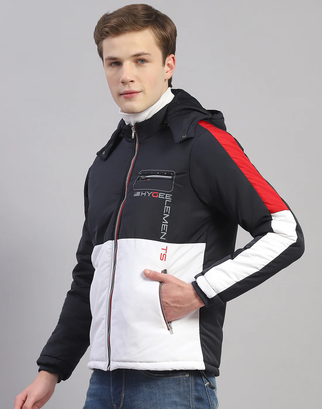 Men Navy Blue Solid Hooded Full Sleeve Jacket - Image 3