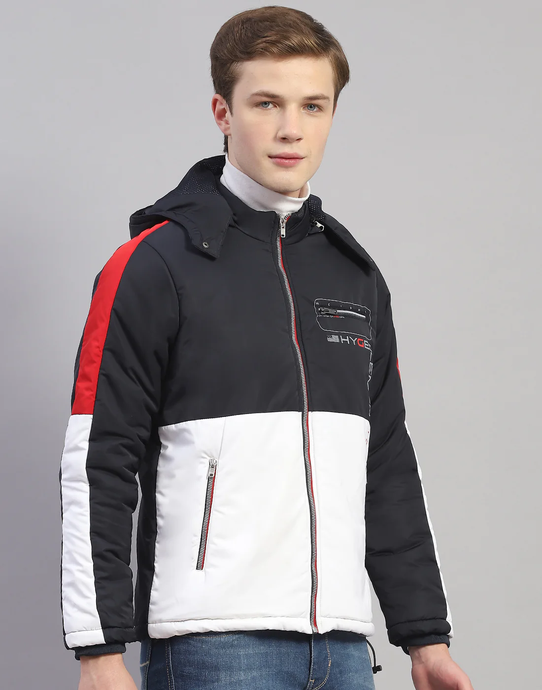 Men Navy Blue Solid Hooded Full Sleeve Jacket - Image 4