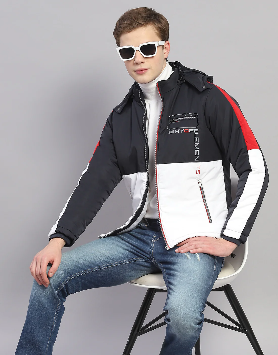 Men Navy Blue Solid Hooded Full Sleeve Jacket - Image 6