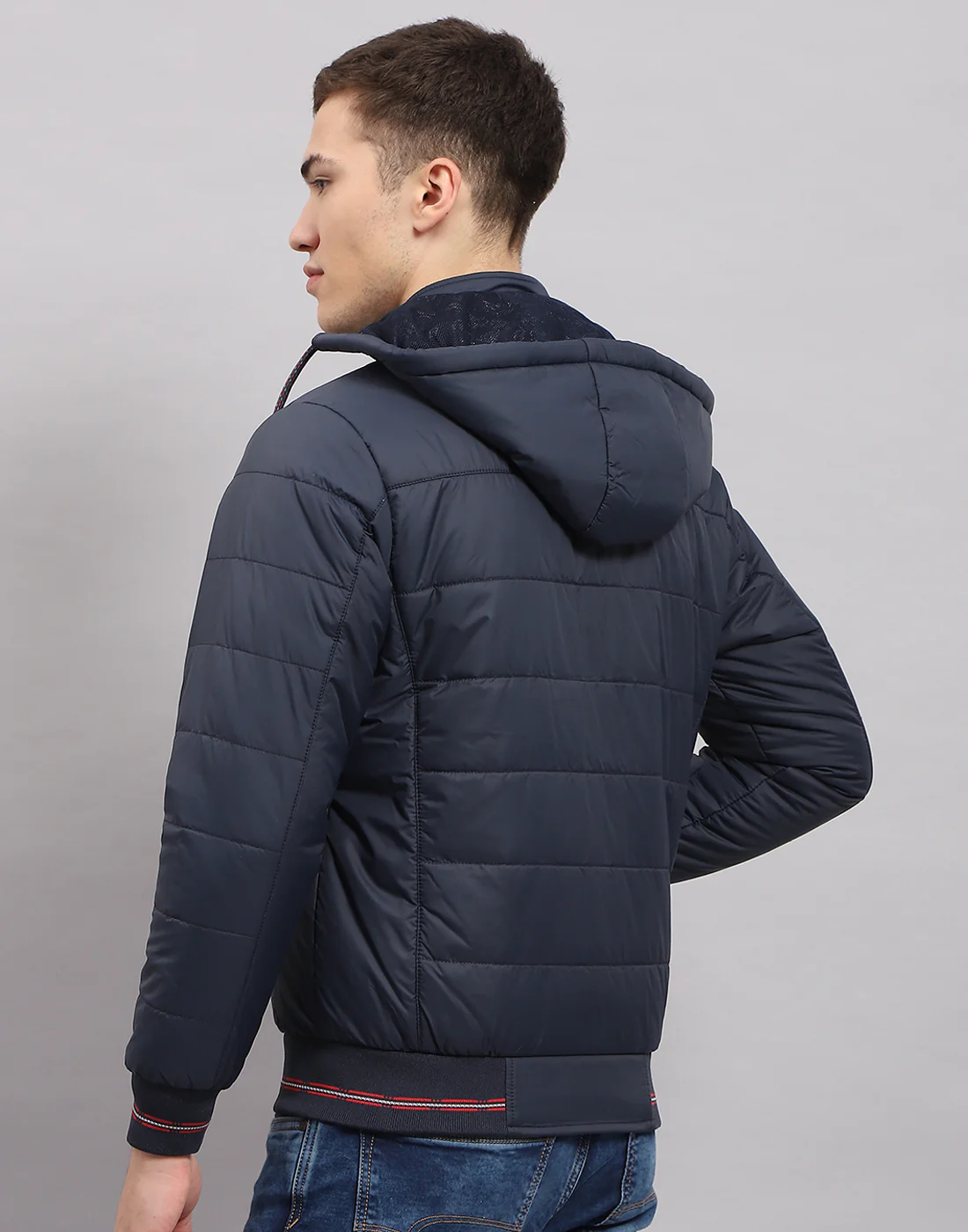 Men Navy Blue Solid Hooded Full Sleeve Jacket - Image 5