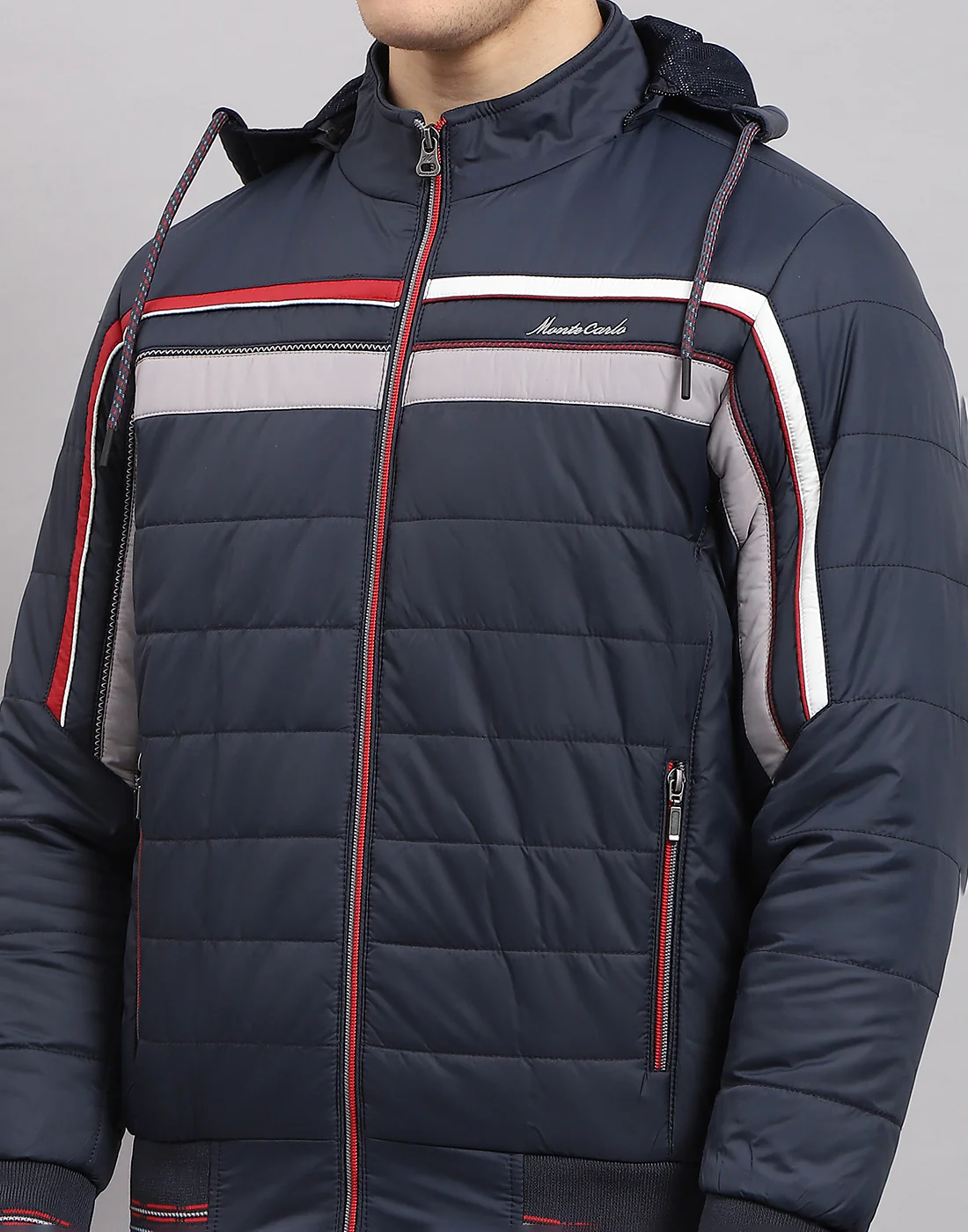 Men Navy Blue Solid Hooded Full Sleeve Jacket - Image 9
