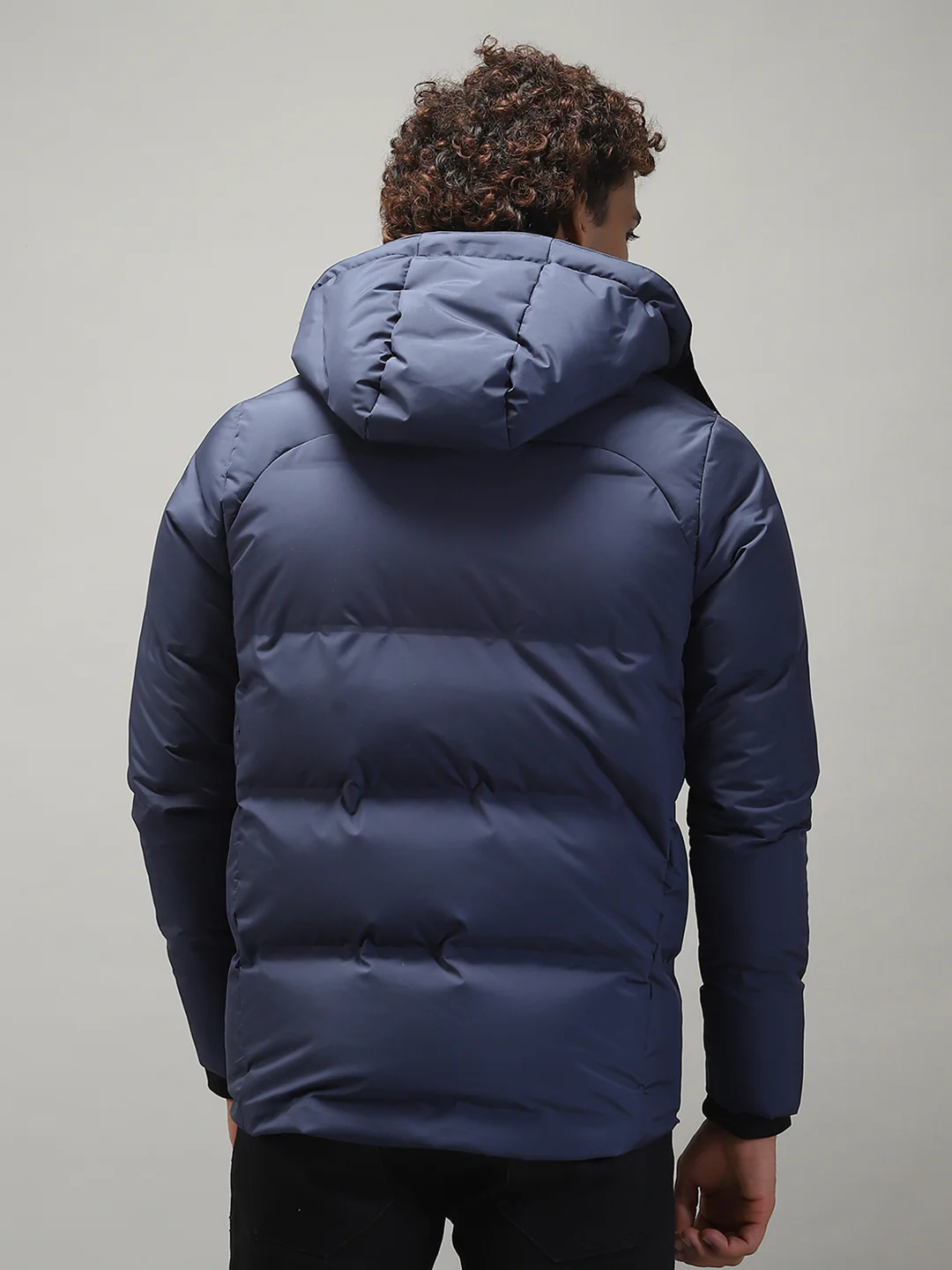 Men Navy Blue Solid Hooded Full Sleeve Jacket - Image 5