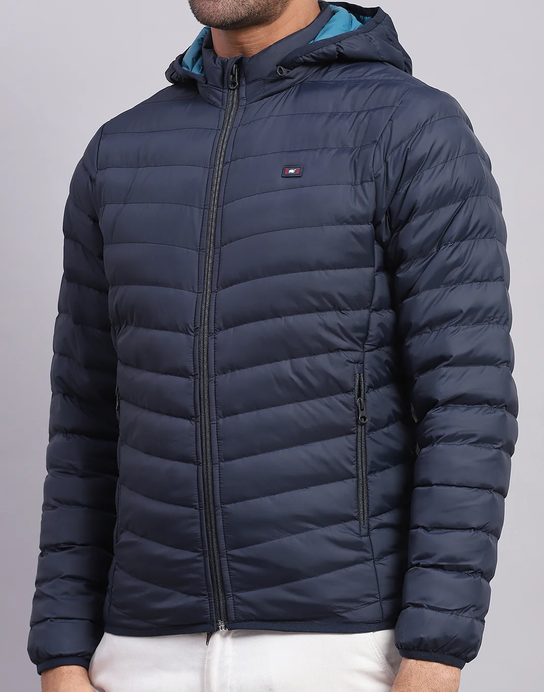 Men Navy Blue Solid Hooded Full Sleeve Jacket - Image 6
