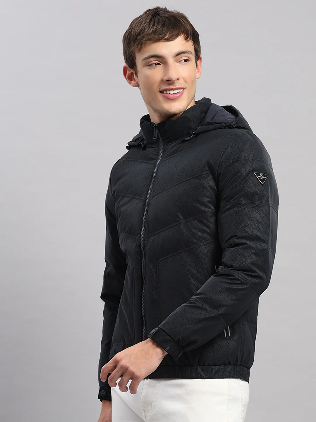 Men Navy Blue Solid Hooded Full Sleeve Jacket - Image 3