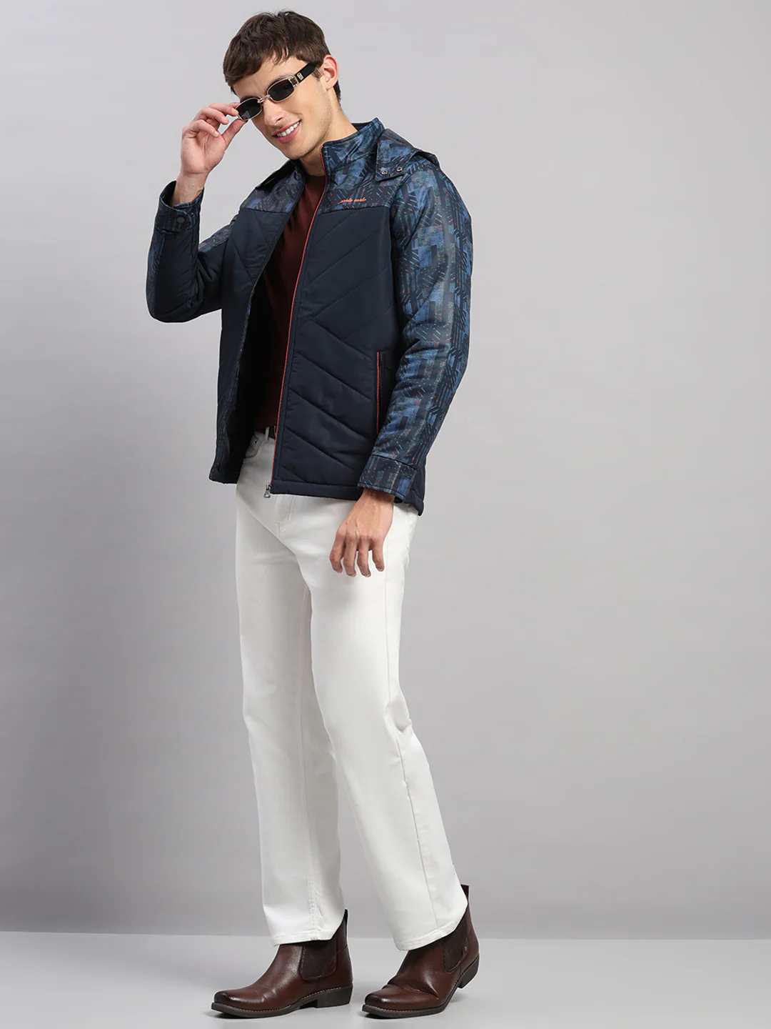Men Navy Blue Solid Hooded Full Sleeve Jacket - Image 2