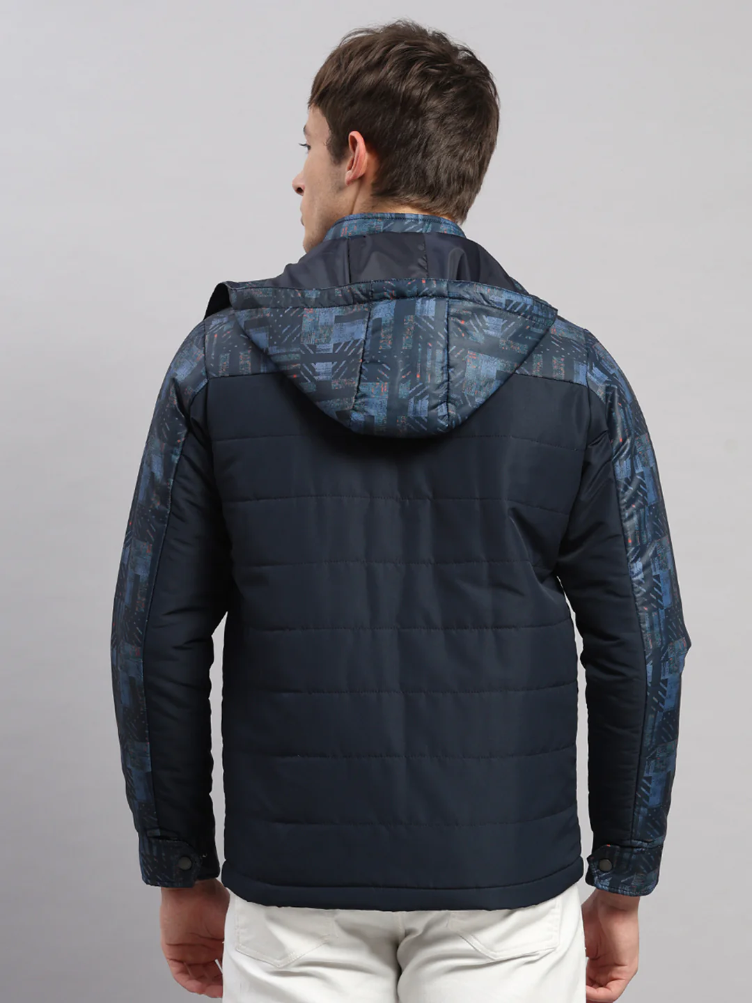 Men Navy Blue Solid Hooded Full Sleeve Jacket - Image 5