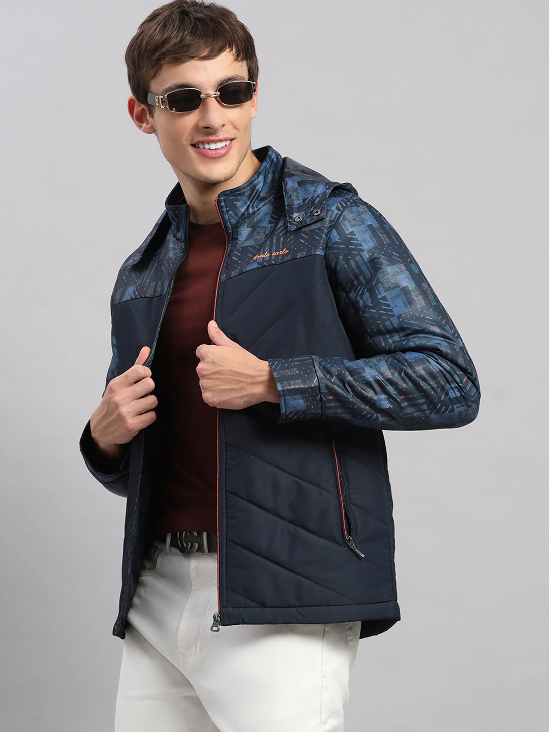 Men Navy Blue Solid Hooded Full Sleeve Jacket - Image 6