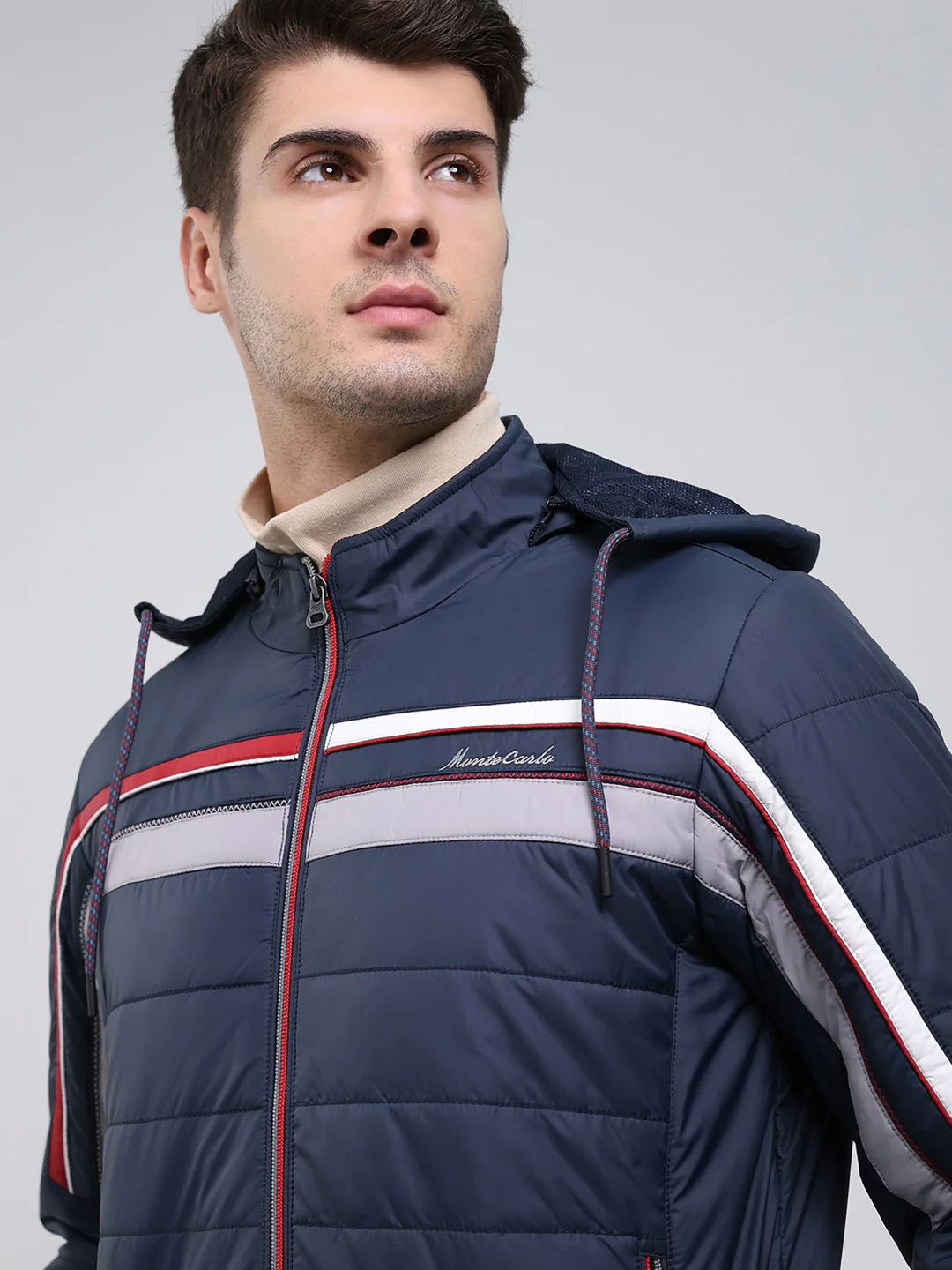 Men Navy Blue Solid Hooded Full Sleeve Jacket - Image 6