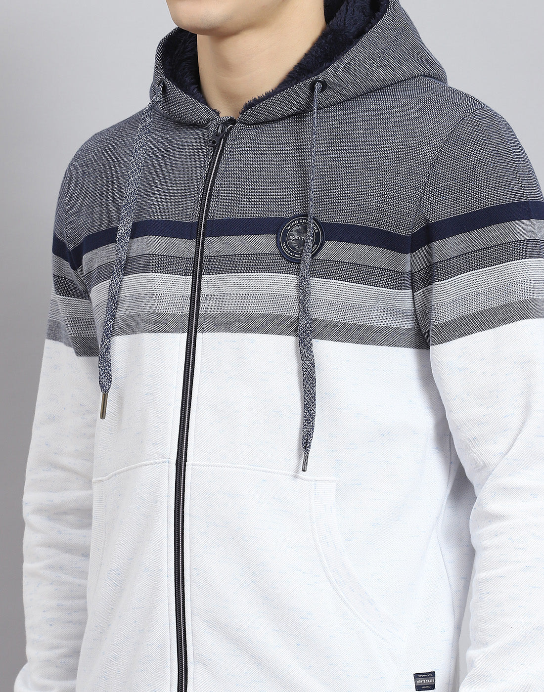 Men Navy Blue Solid Hooded Full Sleeve Sweatshirt - Image 8