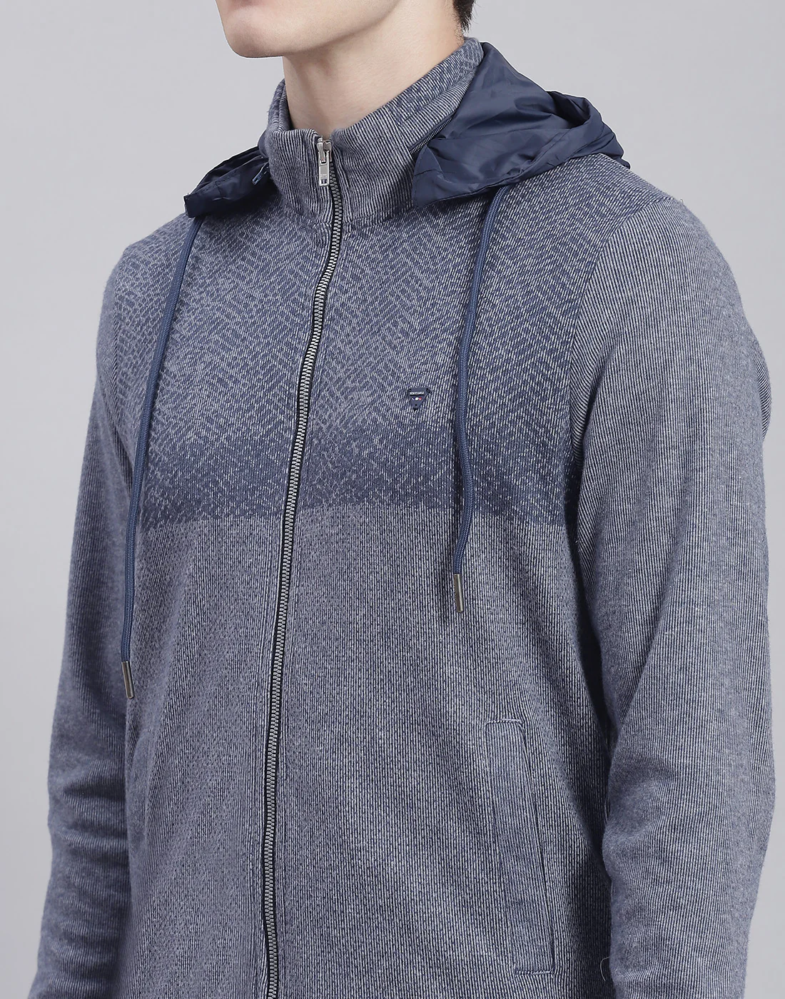Men Navy Blue Solid Hooded Full Sleeve Sweatshirt - Image 7