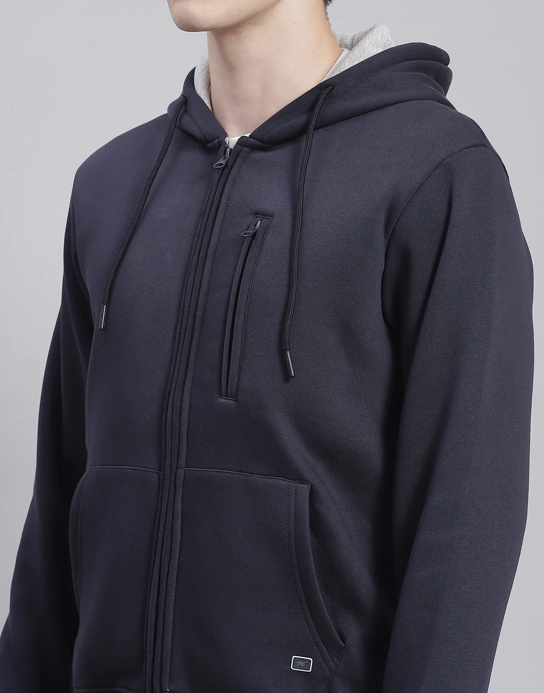 Men Navy Blue Solid Hooded Full Sleeve Sweatshirt - Image 7