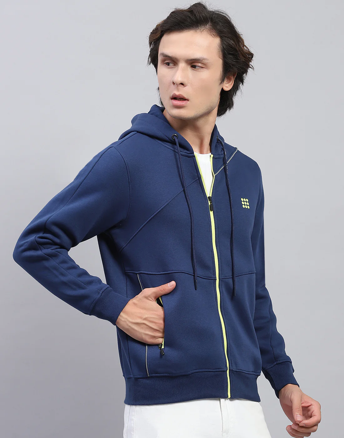 Rock.it Men Navy Blue Solid Hooded Full Sleeve Sweatshirt - Image 4
