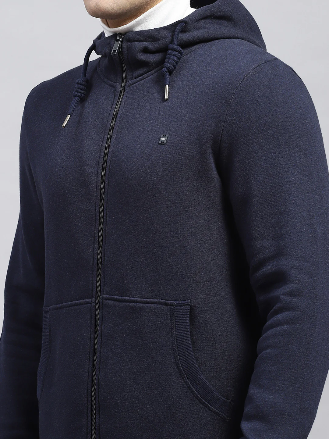 Men Navy Blue Solid Hooded Full Sleeve Sweatshirt - Image 6