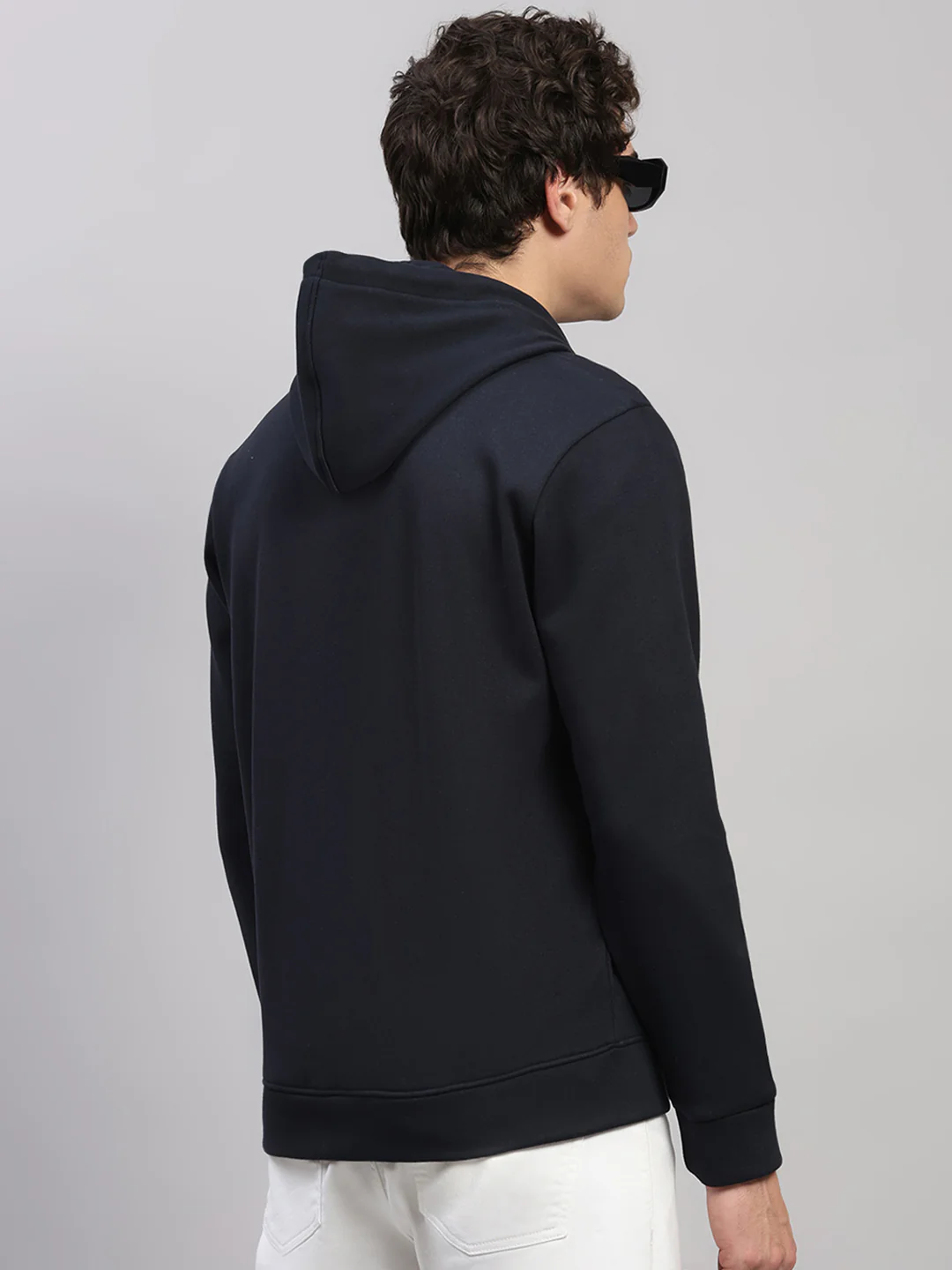 Rock.it Men Navy Blue Solid Hooded Full Sleeve Sweatshirt - Image 5