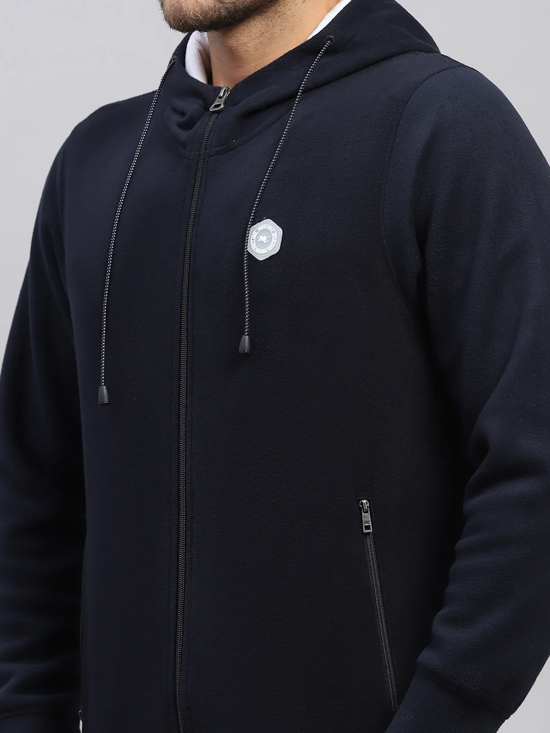 Men Navy Blue Solid Hooded Full Sleeve Sweatshirt - Image 6