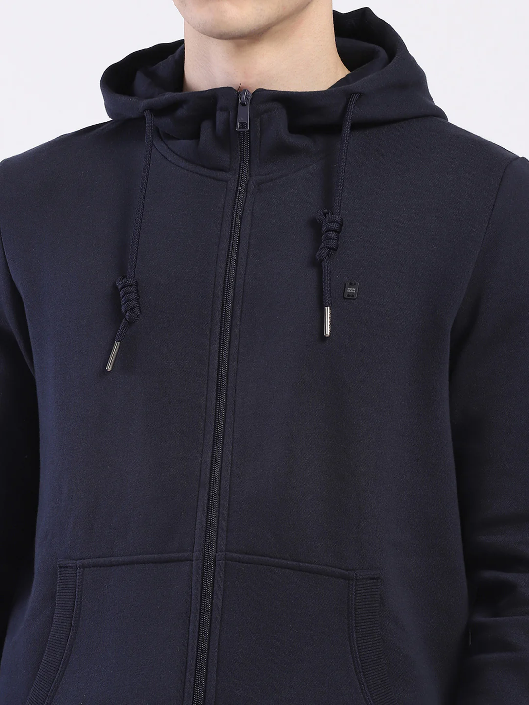 Men Navy Blue Solid Hooded Full Sleeve Sweatshirt - Image 8