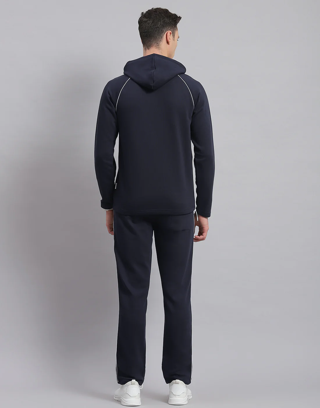Rock.it Men Navy Blue Solid Hooded Full Sleeve Tracksuit - Image 5