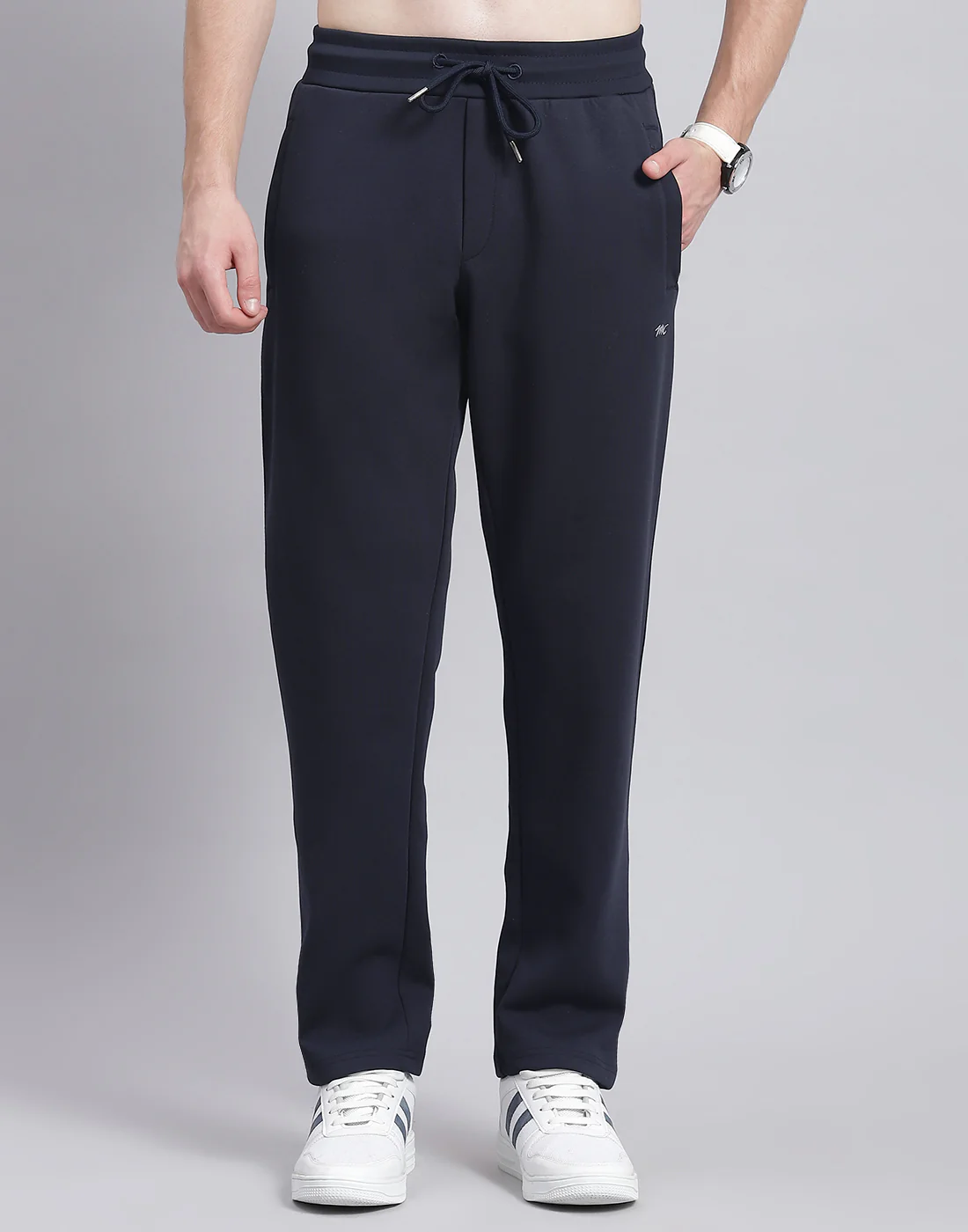 Men Navy Blue Solid Hooded Full Sleeve Tracksuit - Image 7