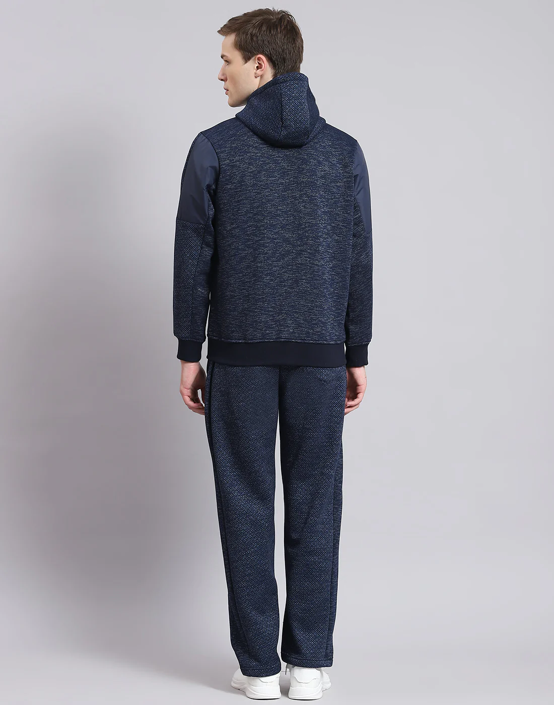 Men Navy Blue Solid Hooded Full Sleeve Tracksuit - Image 5