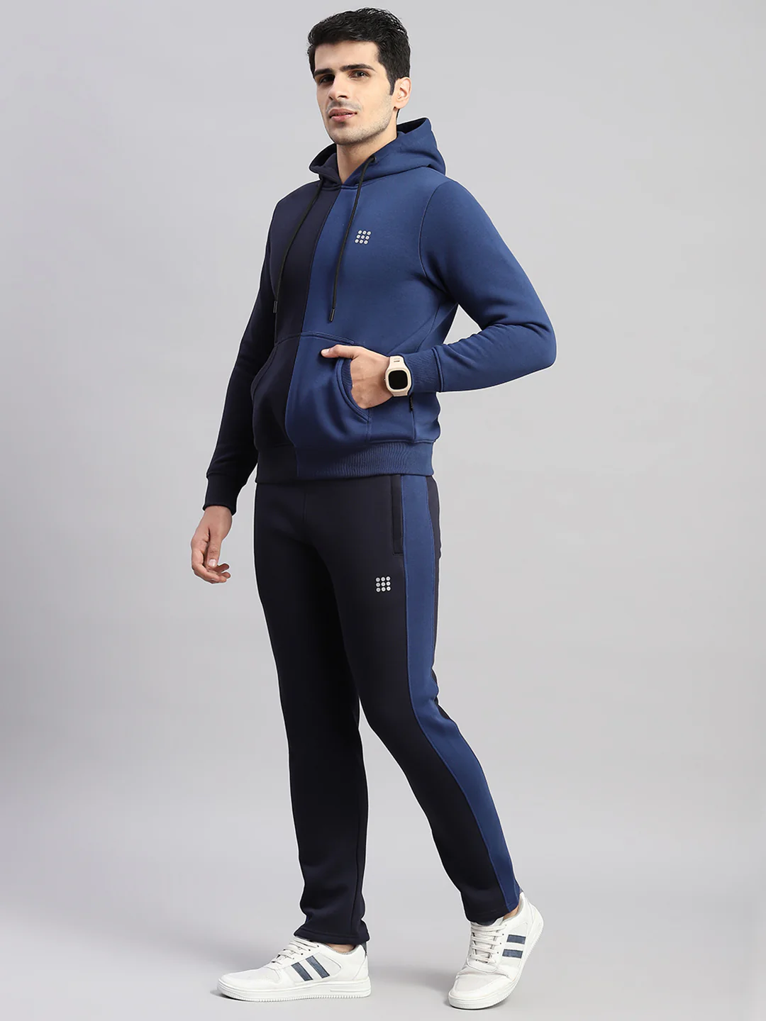 Rock.it Men Navy Blue Solid Hooded Full Sleeve Winter Tracksuit - Image 3