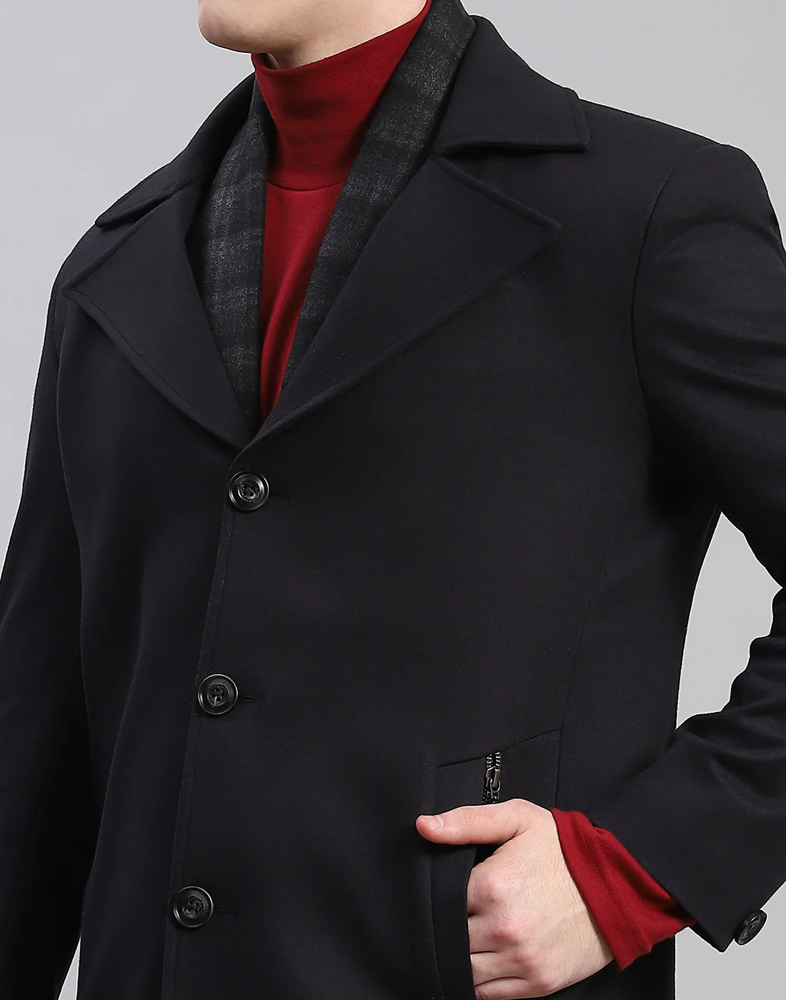 Men Navy Blue Solid Lapel Collar Full Sleeve Coat - Image 7