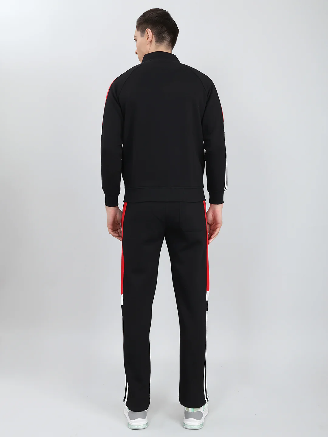 Men Navy Blue Solid Mandarin Collar Full Sleeve Winter Tracksuit - Image 4