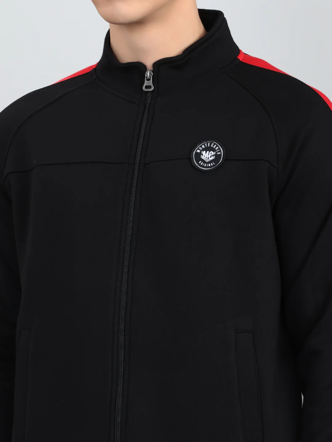Men Navy Blue Solid Mandarin Collar Full Sleeve Winter Tracksuit - Image 5