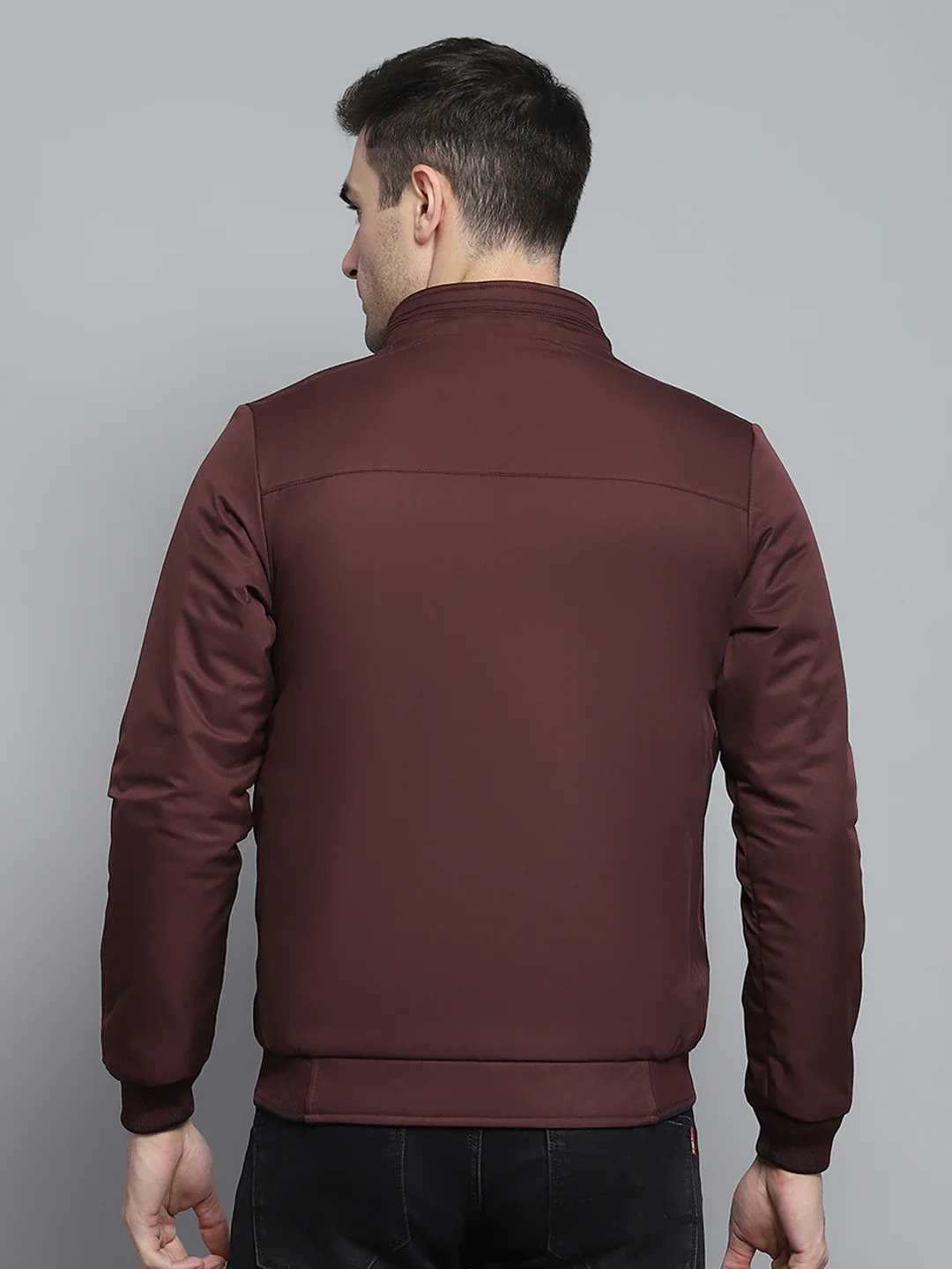 Men Navy Blue Solid Mock Neck Full Sleeve Jacket - Image 9