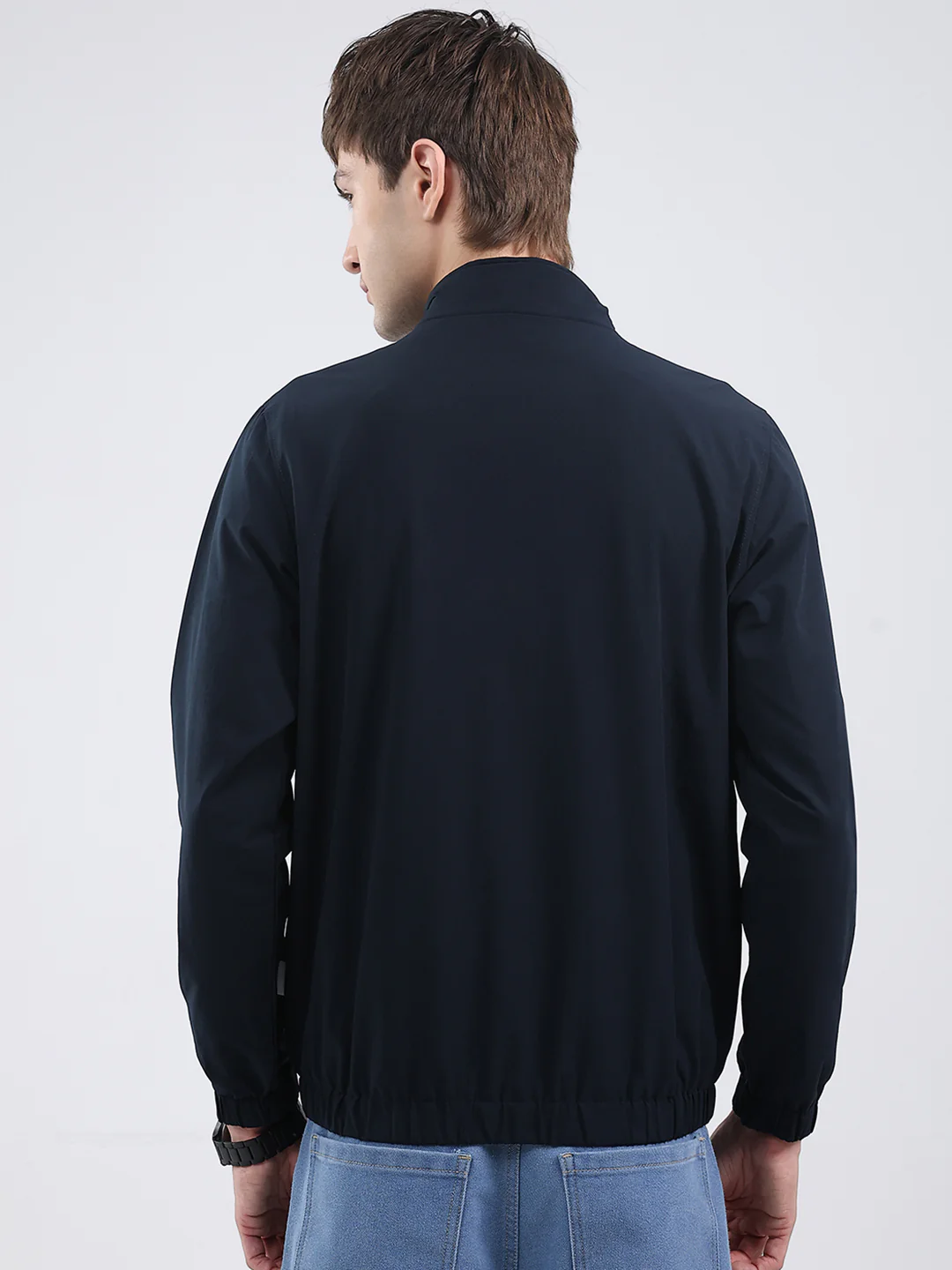Rock.it Men Navy Blue Solid Mock Neck Full Sleeve Jacket - Image 5