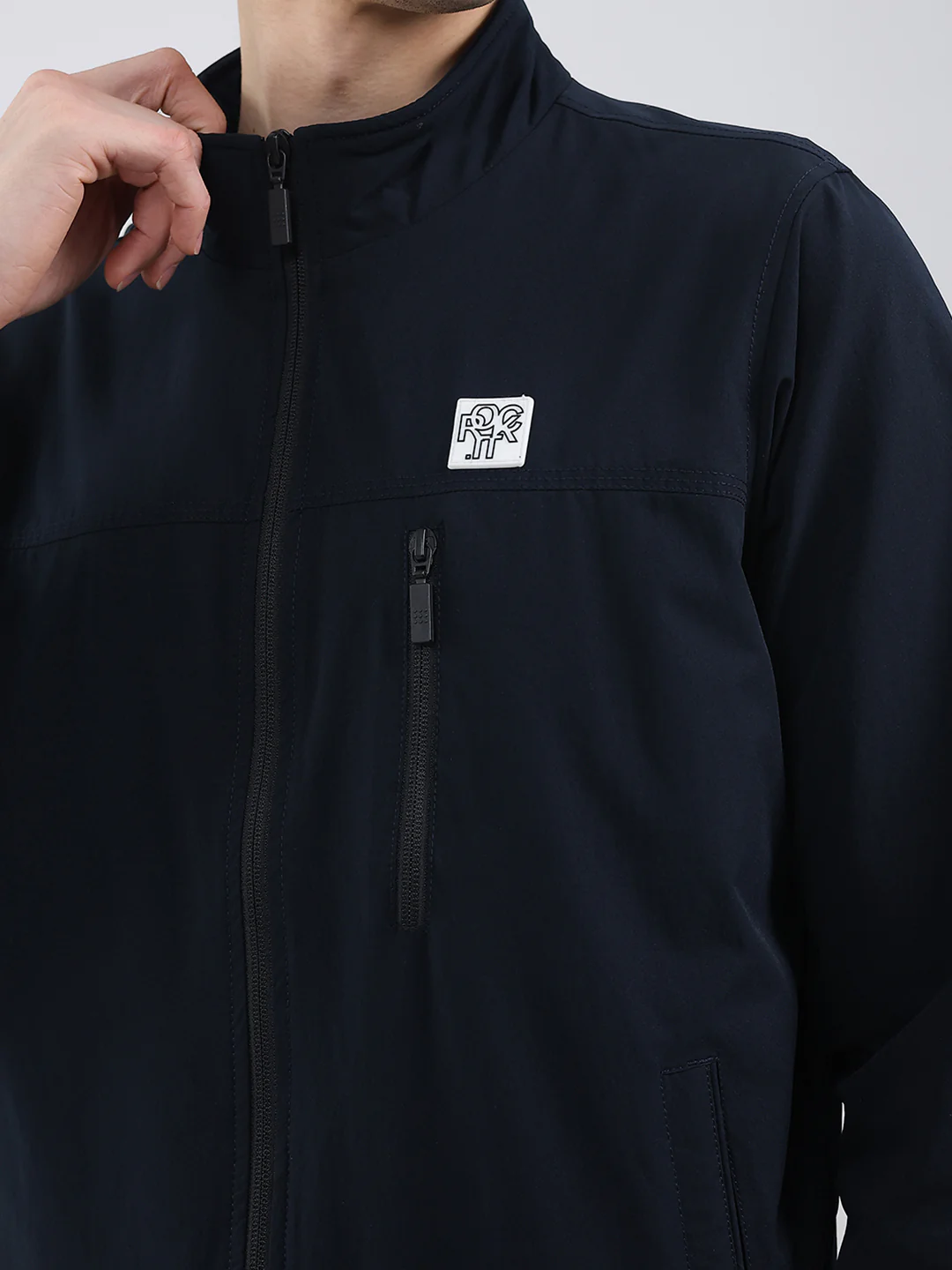 Rock.it Men Navy Blue Solid Mock Neck Full Sleeve Jacket - Image 7