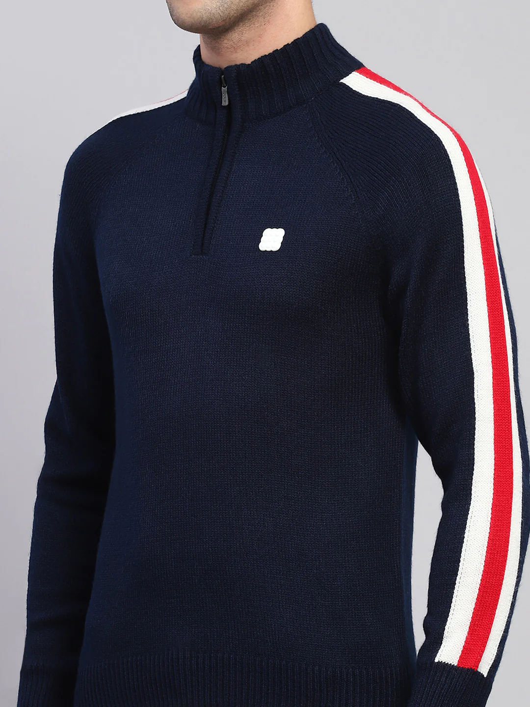 Rock.it Men Navy Blue Solid Mock Neck Full Sleeve Pullover - Image 6