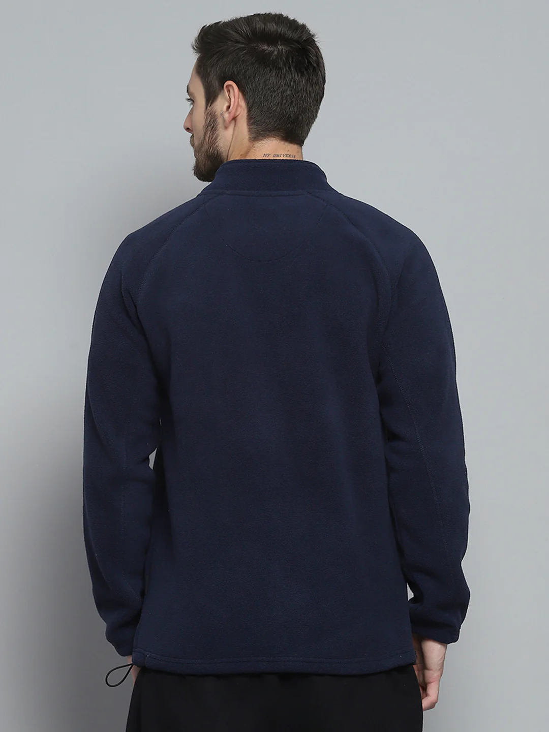 Rock.it Men Navy Blue Solid Mock Neck Full Sleeve Sweatshirt - Image 5