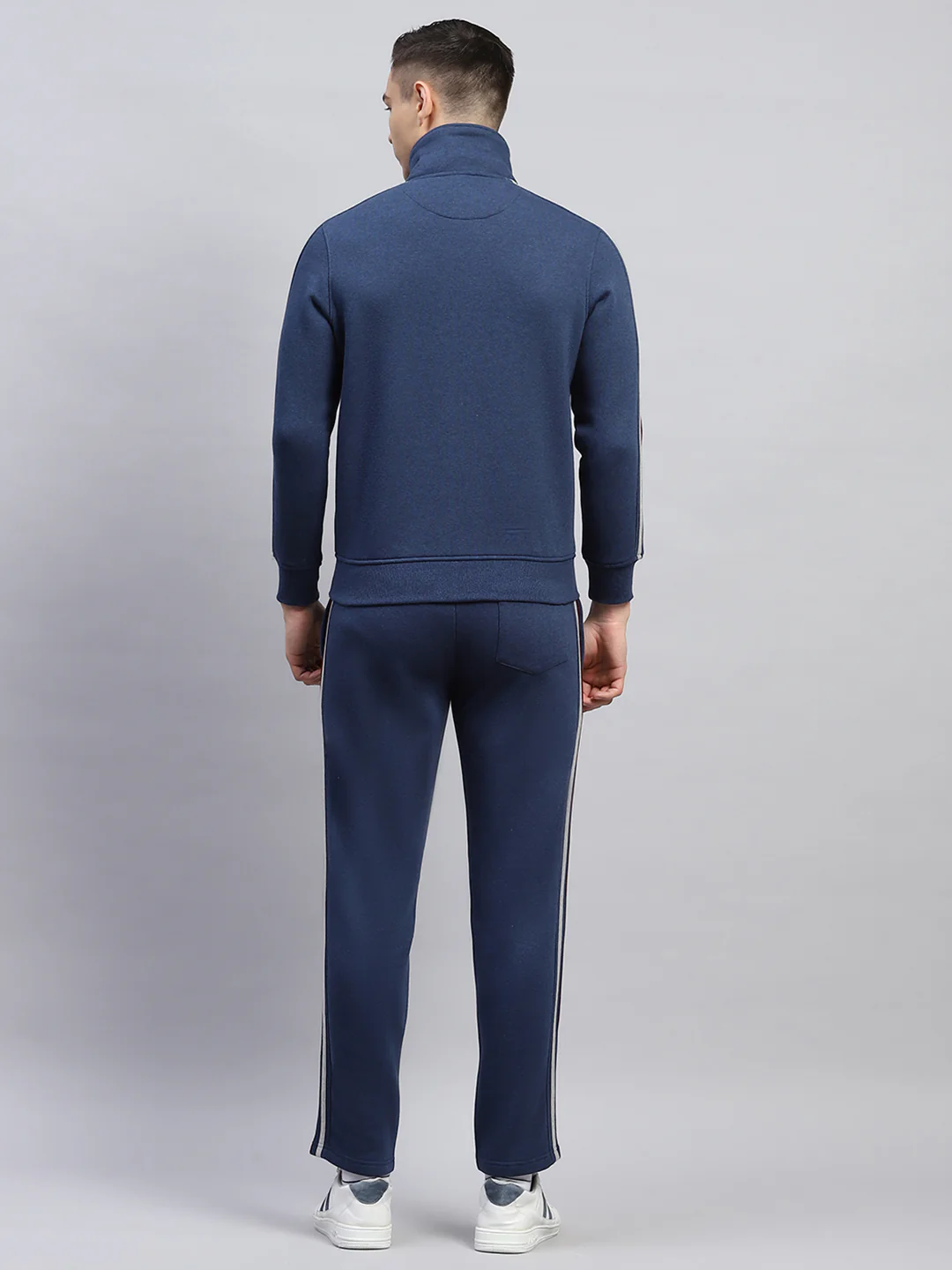 Men Navy Blue Solid Mock Neck Full Sleeve Winter Tracksuit - Image 5