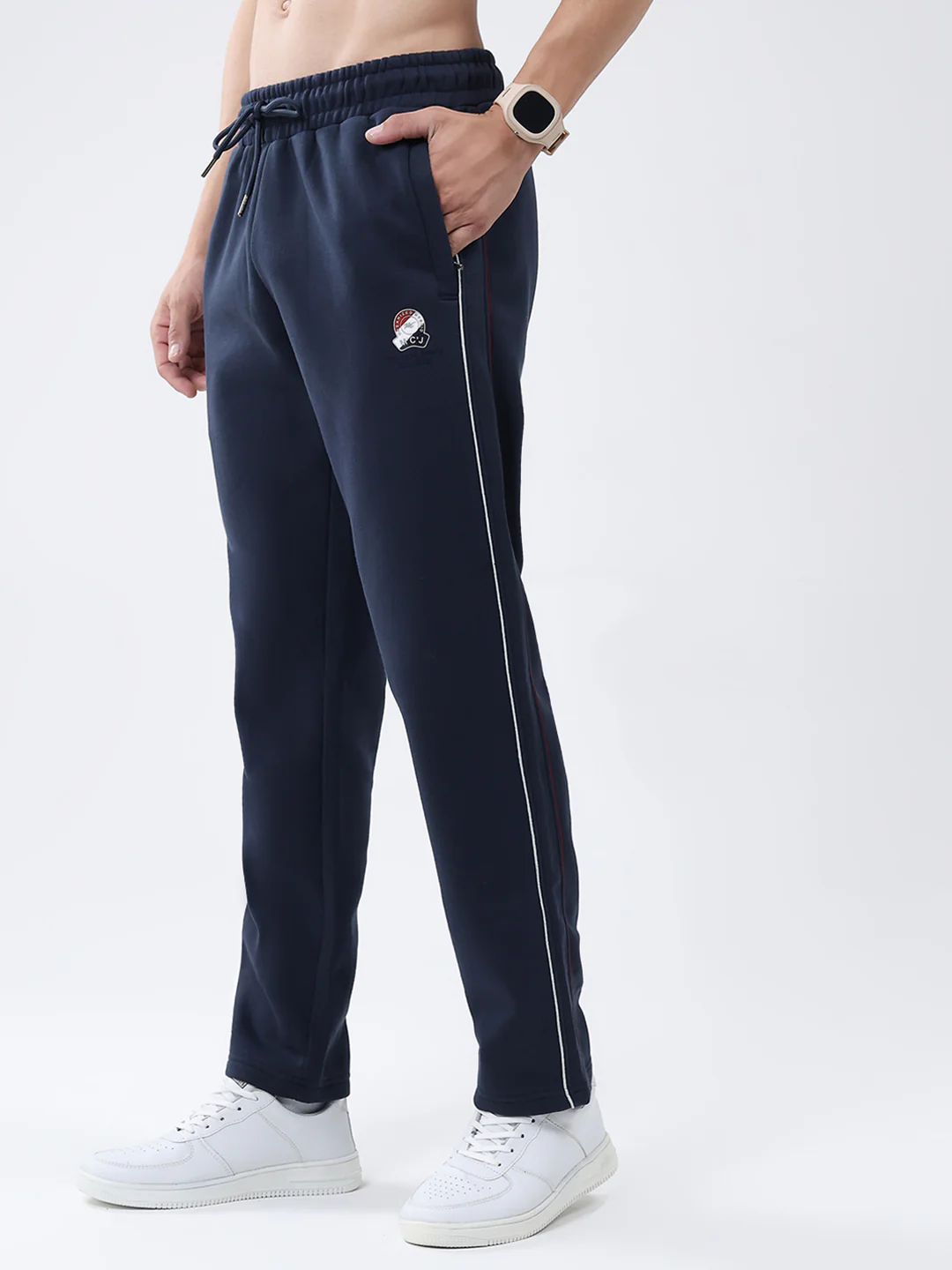 Men Navy Blue Solid Mock Neck Full Sleeve Winter Tracksuit - Image 7