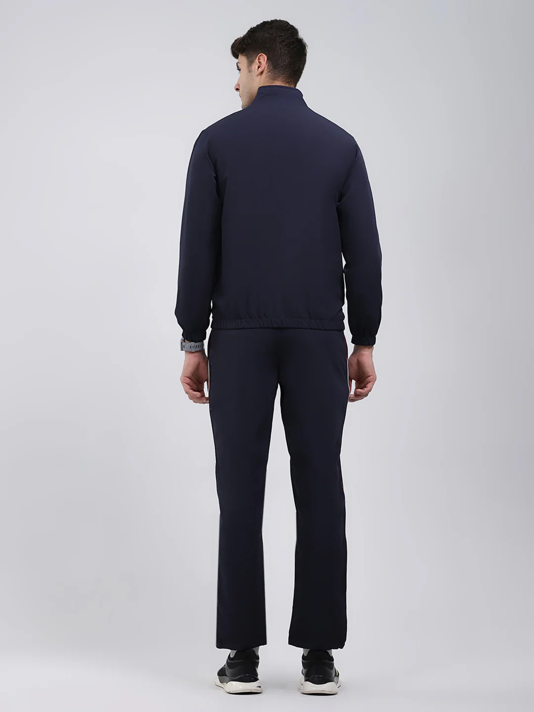 Men Navy Blue Solid Mock Neck Full Sleeve Winter Tracksuit - Image 5