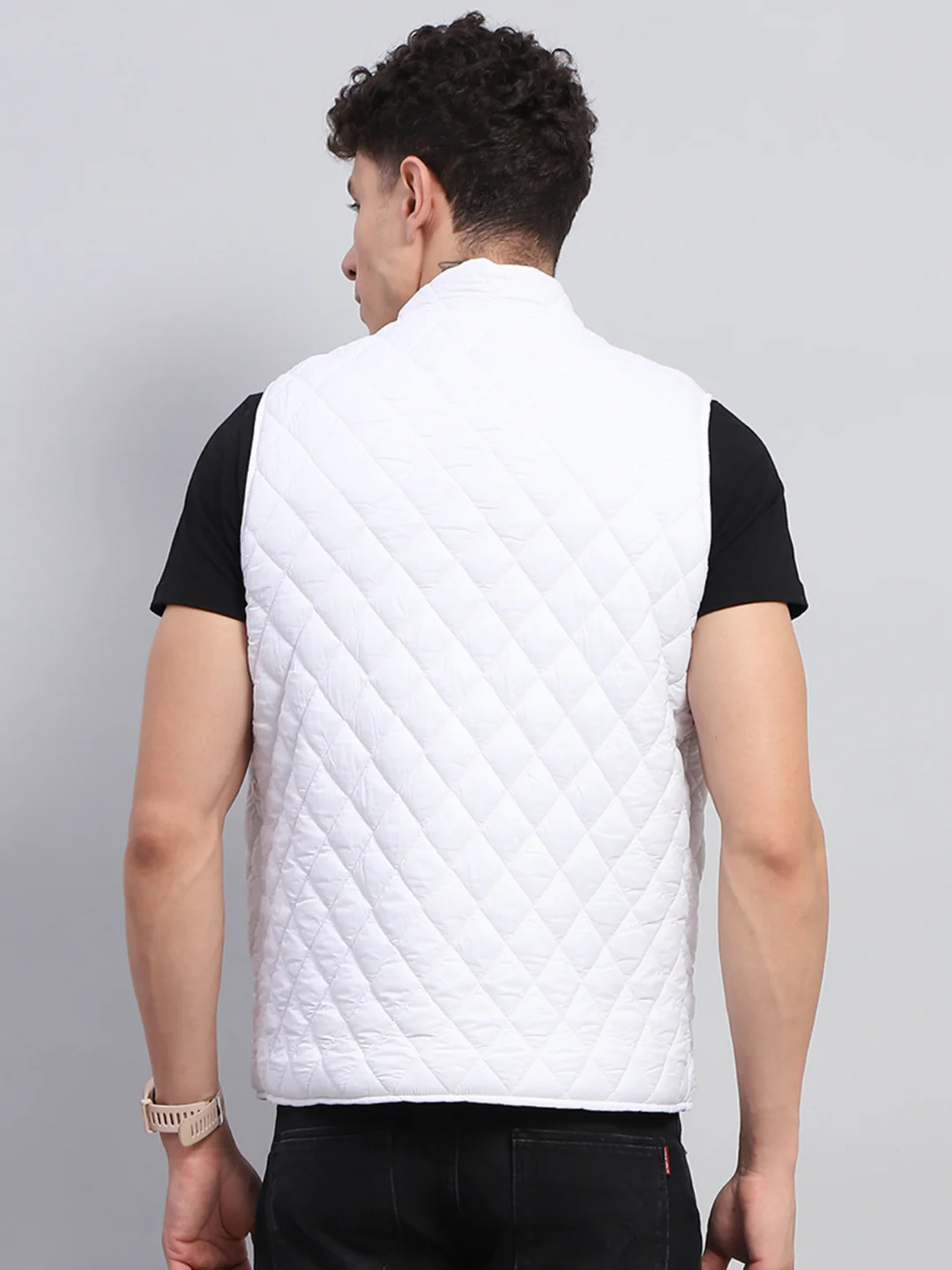 Rock.it Men Navy Blue Solid Mock Neck Sleeveless Reversible Jacket - Image 10