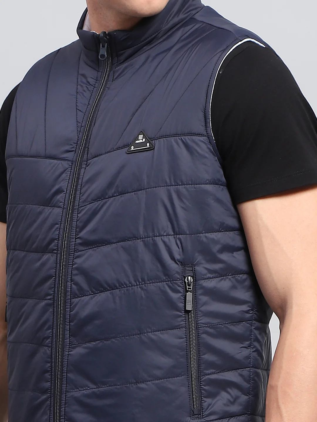 Rock.it Men Navy Blue Solid Mock Neck Sleeveless Reversible Jacket - Image 11