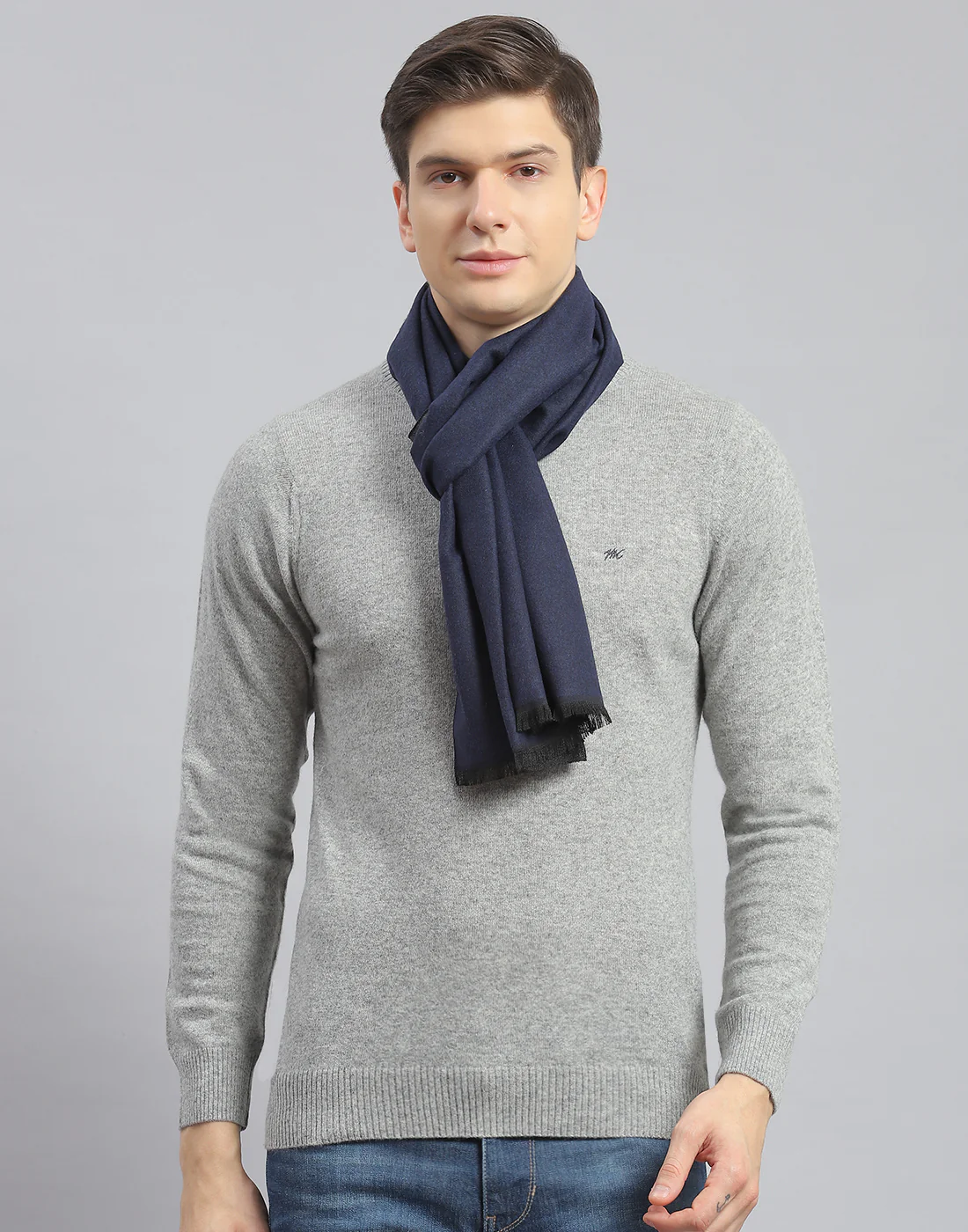 Men Navy Blue Solid Muffler - Image 2