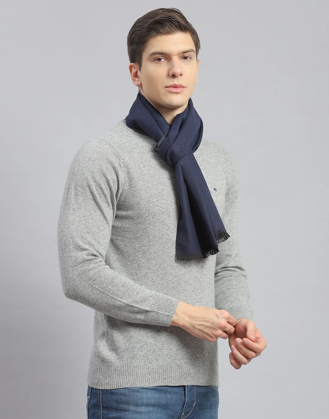Men Navy Blue Solid Muffler - Image 4
