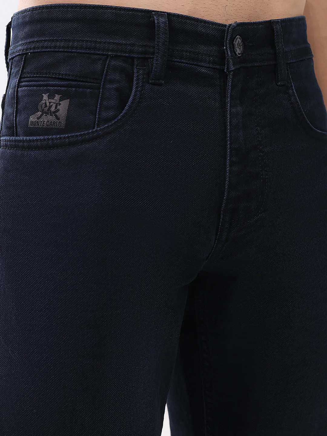 Men Navy Blue Solid Narrow Fit Denim - Image 7