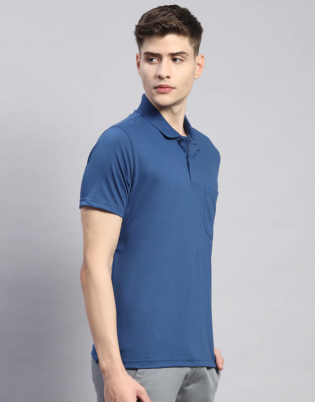 Men Navy Blue Solid Polo Collar Half Sleeve T-Shirt - Image 5
