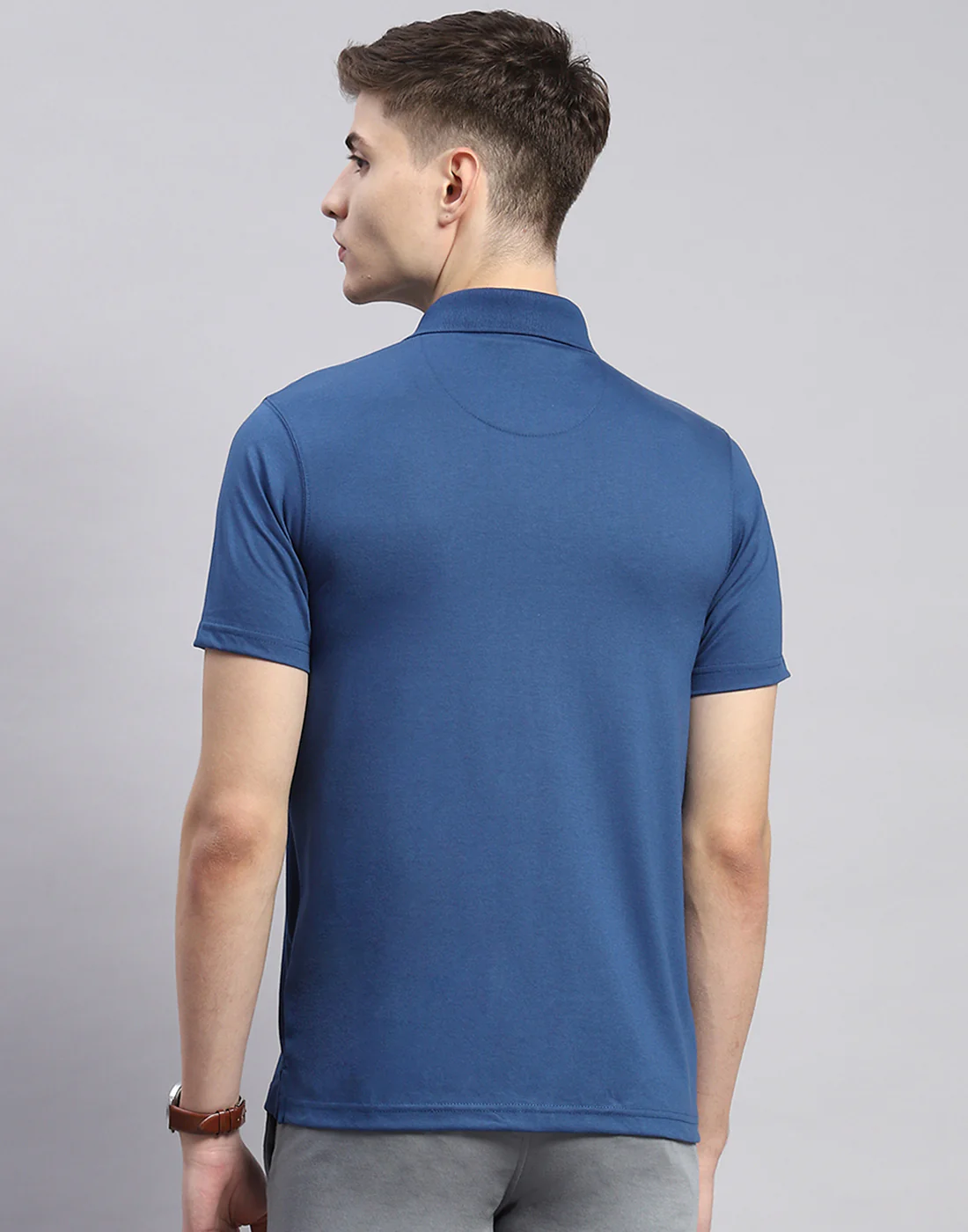 Men Navy Blue Solid Polo Collar Half Sleeve T-Shirt - Image 6