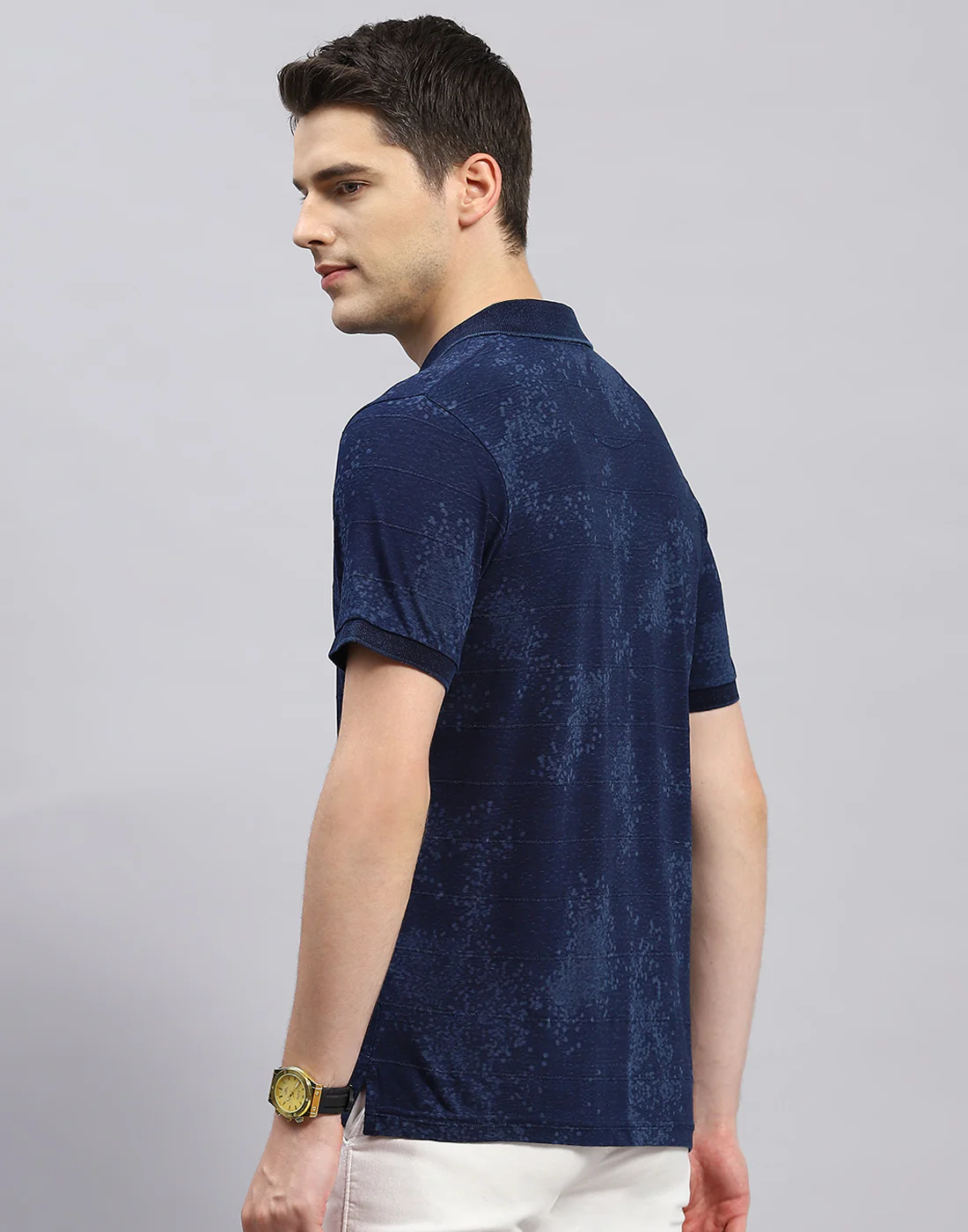 Men Navy Blue Solid Polo Collar Half Sleeve T-Shirt - Image 5