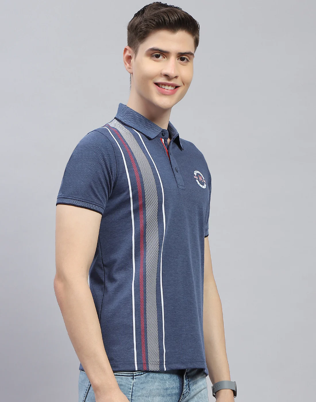 Men Navy Blue Solid Polo Collar Half Sleeve T-Shirt - Image 5