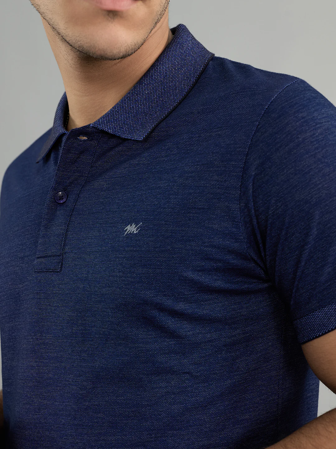 Men Navy Blue Solid Polo Collar Half Sleeve T-Shirt - Image 5