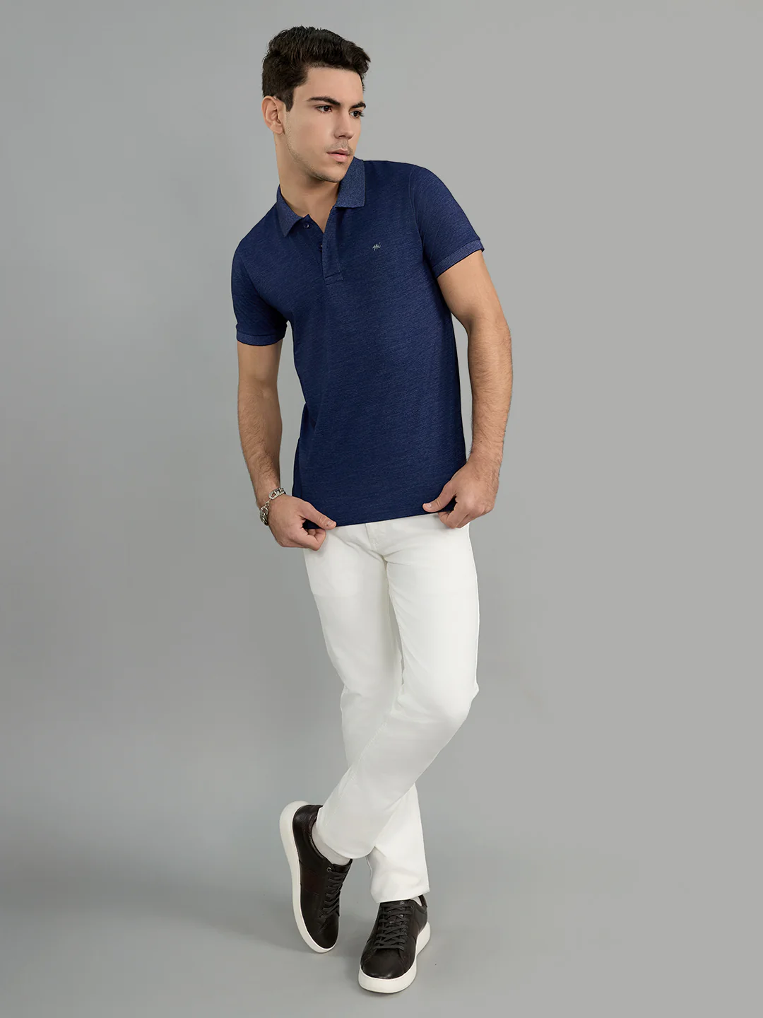 Men Navy Blue Solid Polo Collar Half Sleeve T-Shirt - Image 6